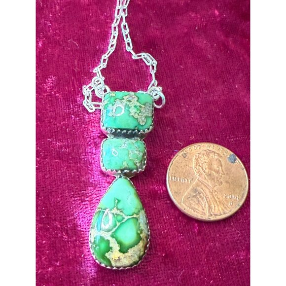 Sonoran Gold Turquoise Pendant Necklace 925 Sterling Silver Vintage Chain - Picture 2 of 6